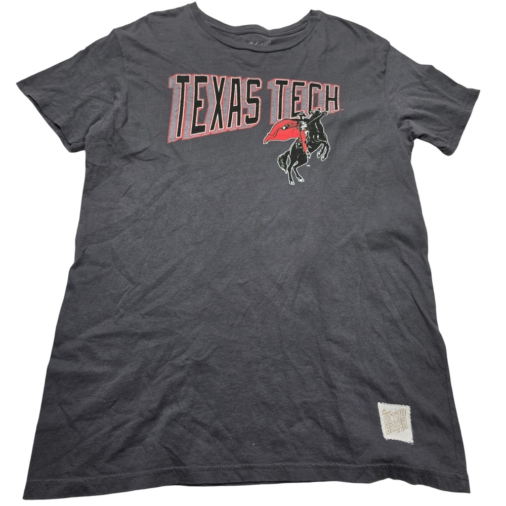 Retro Brand Texas Tech Red Raiders T-Shirt Mens Medium Gray Masked Rider Cotton
